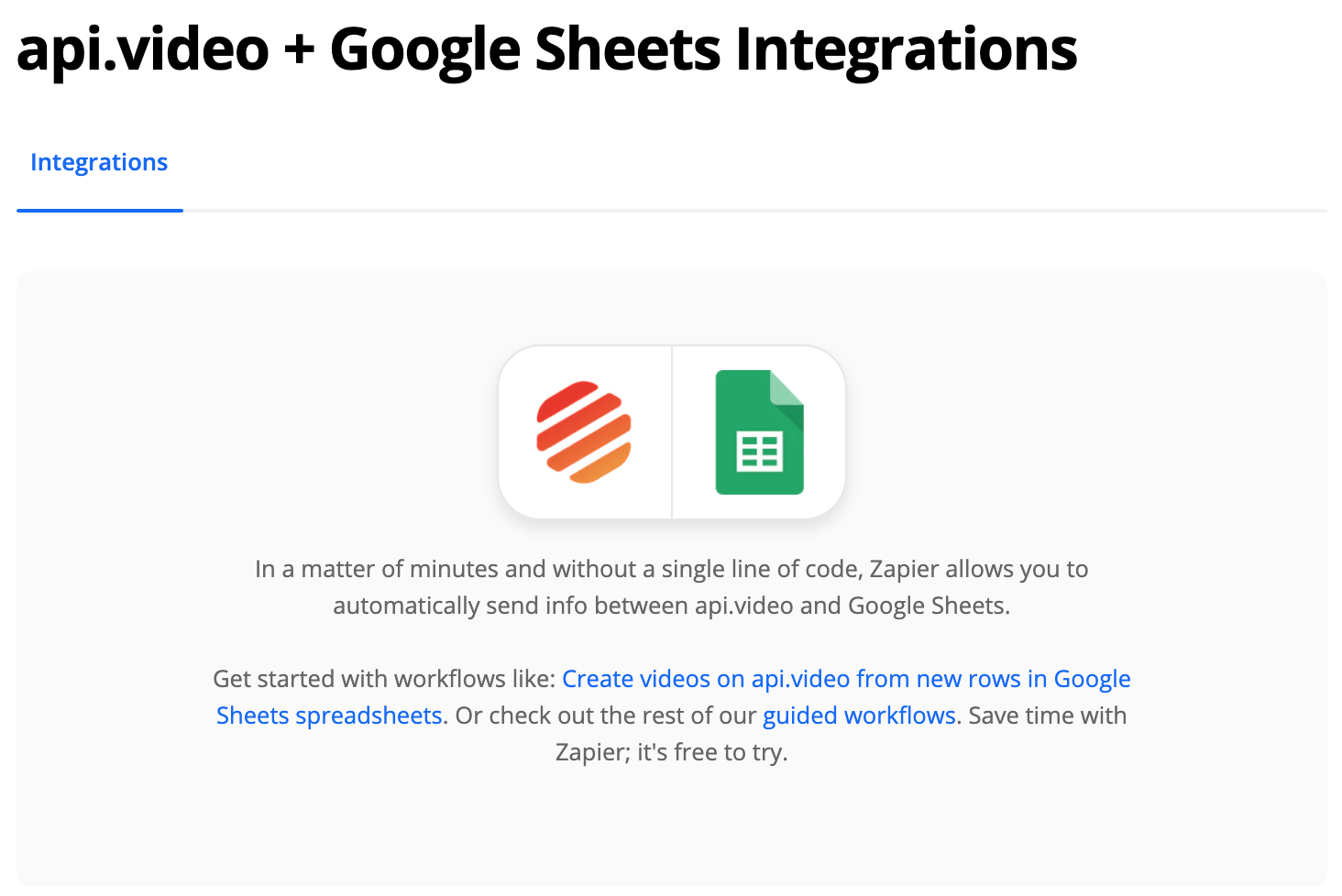 Update a Google Spreadsheet Every Time You Add a Video to api.video (Zapier)