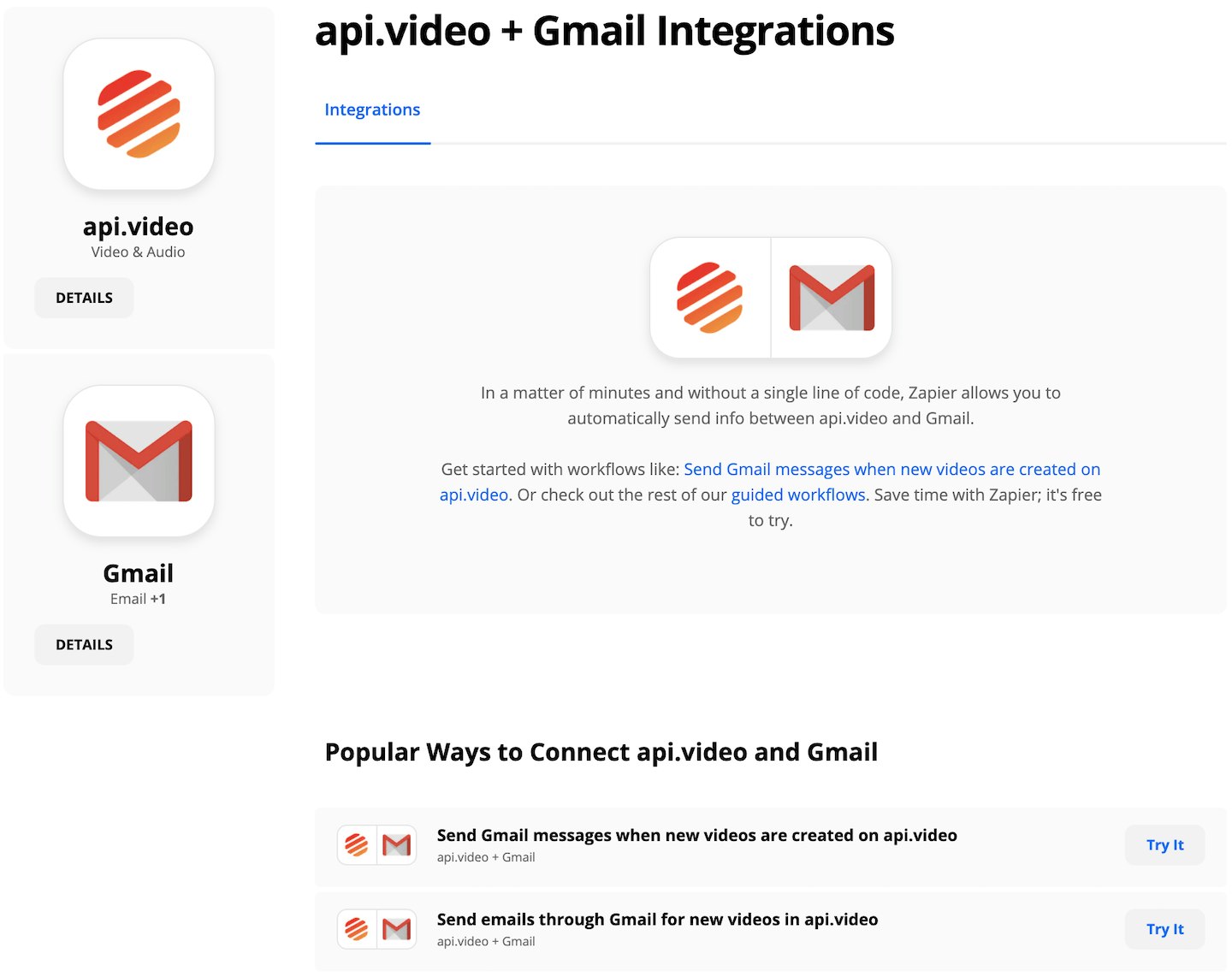 api.video, gmail, zapier, email notifications when video is uploaded