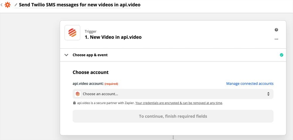 An image showing how to configure api.video as a trigger