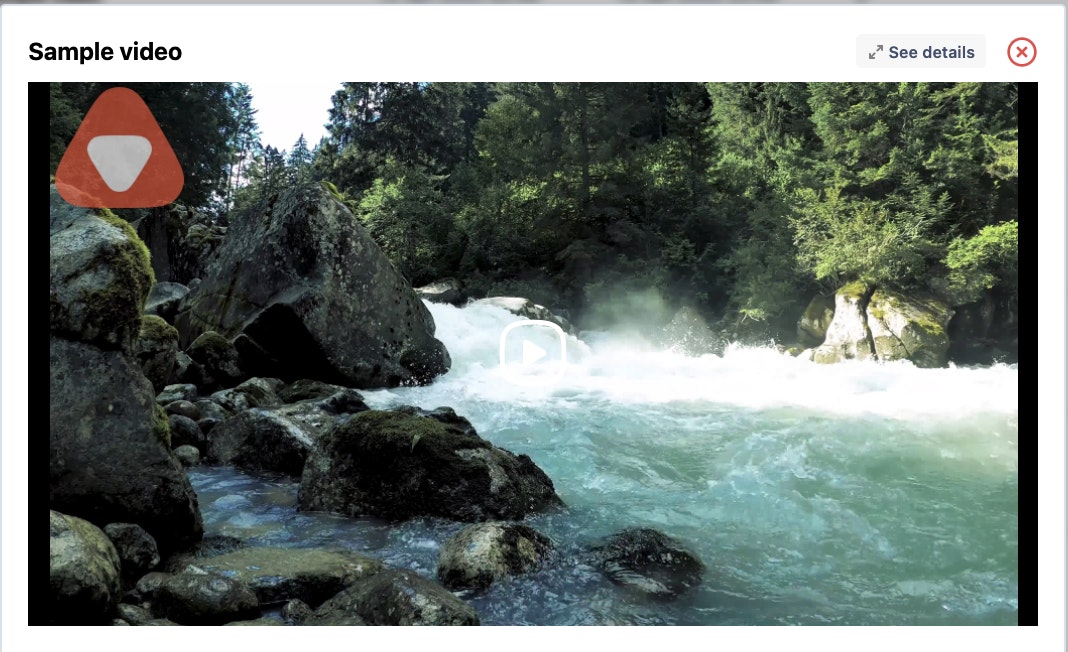 A sample watermark of the api.video logo on a video of the river.
