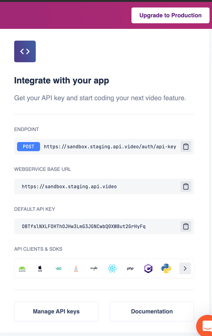 Copy your API key through the dashboard