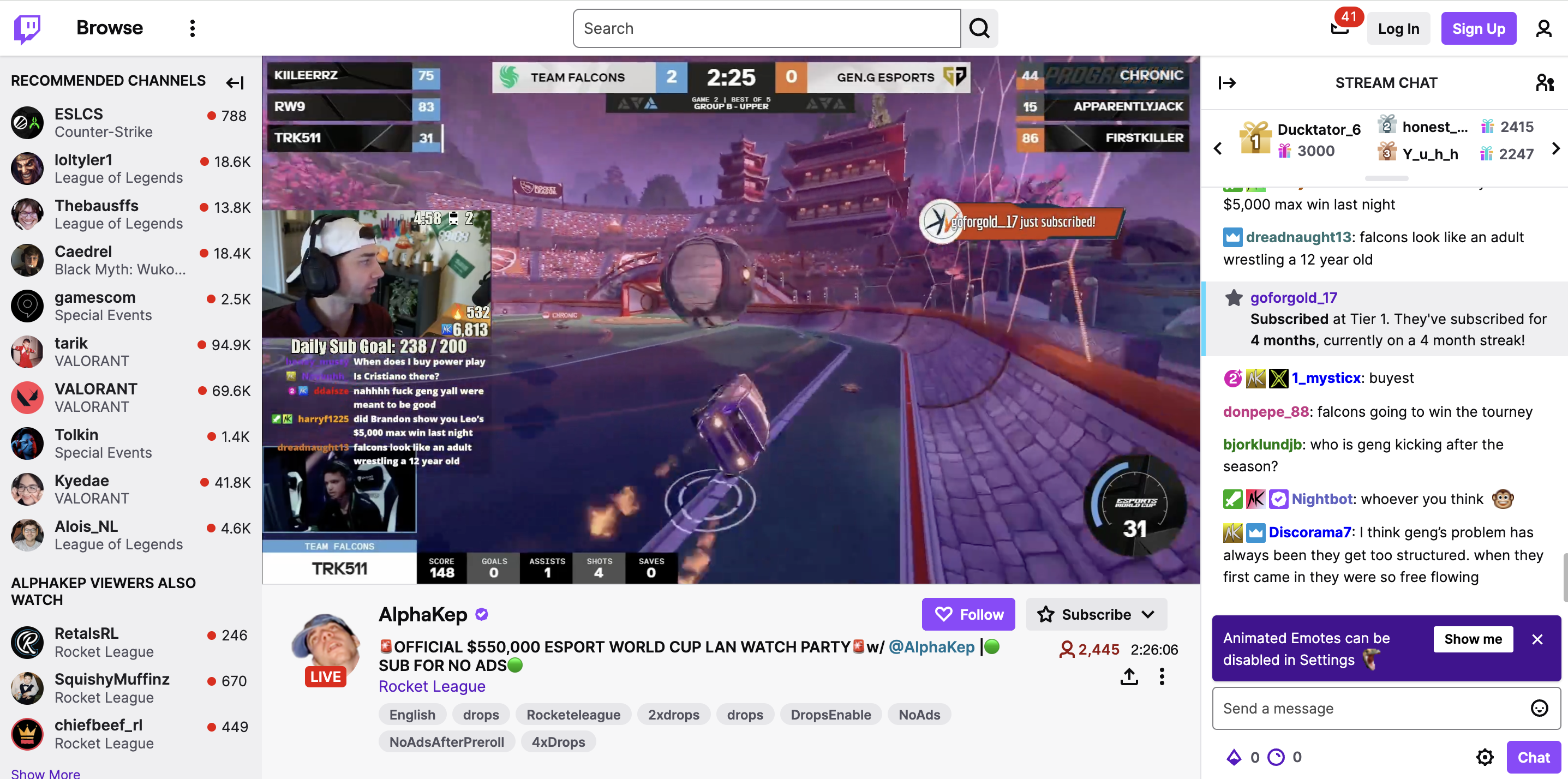 Screenshot of Twitch, a live streaming platform