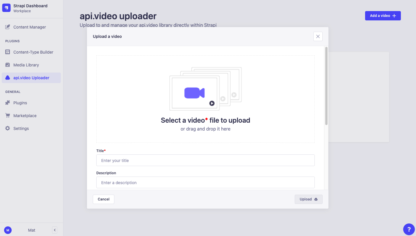 api.video Upload on Strapi