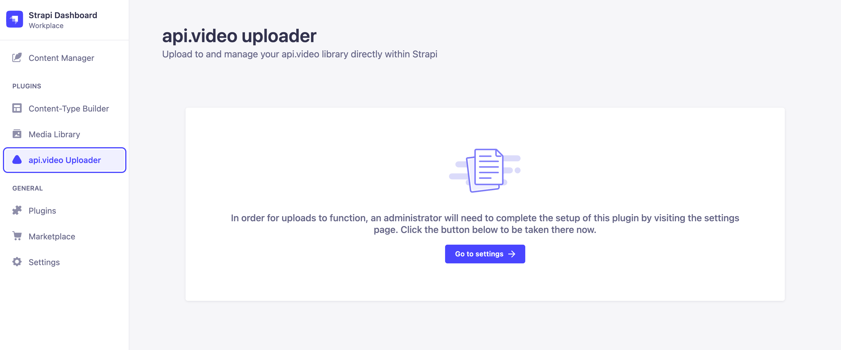 api.video uploader settings on Strapi