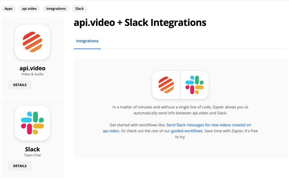 api.video, slack, zapier, apivideo