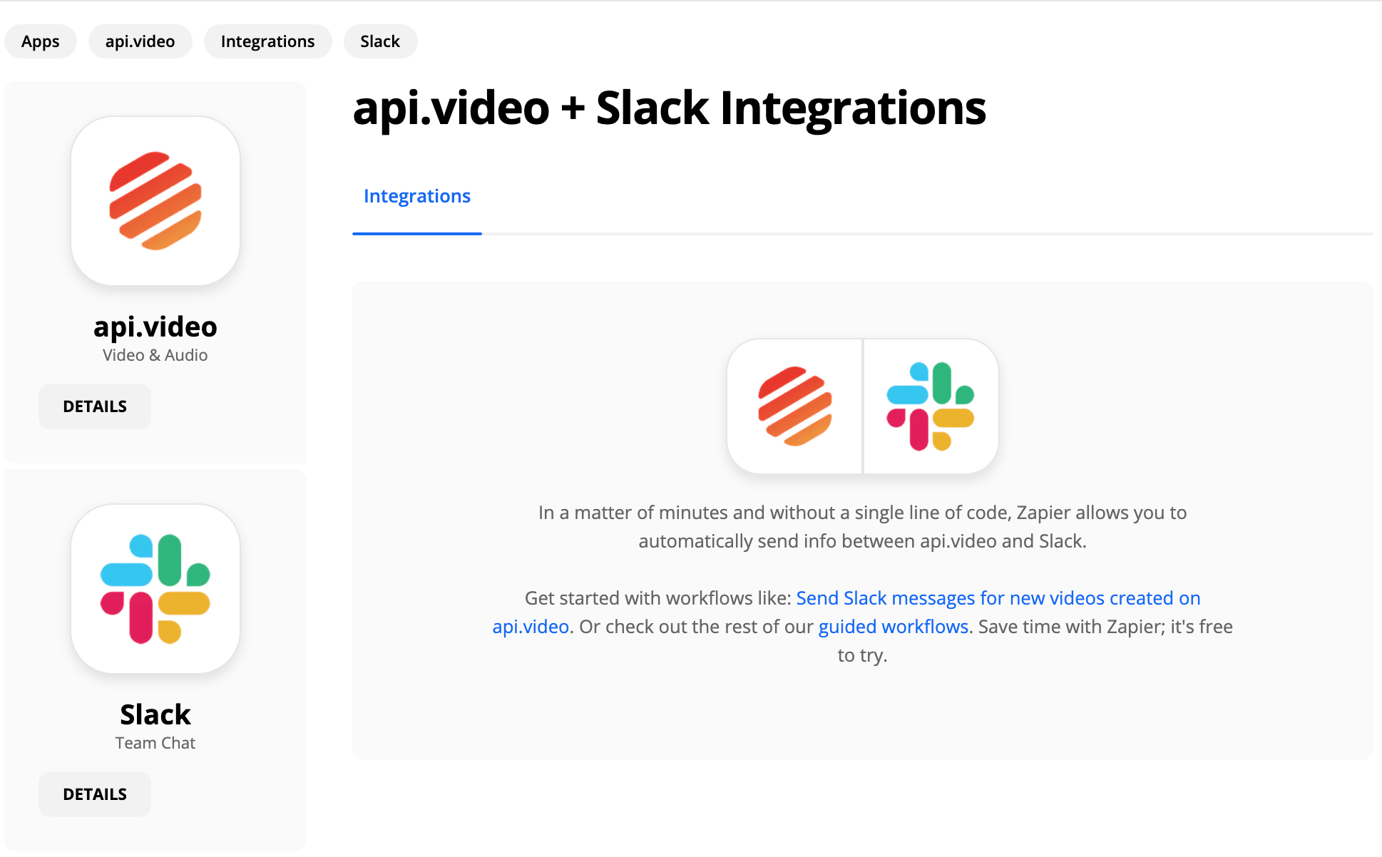 screenshot api.video and slack integration