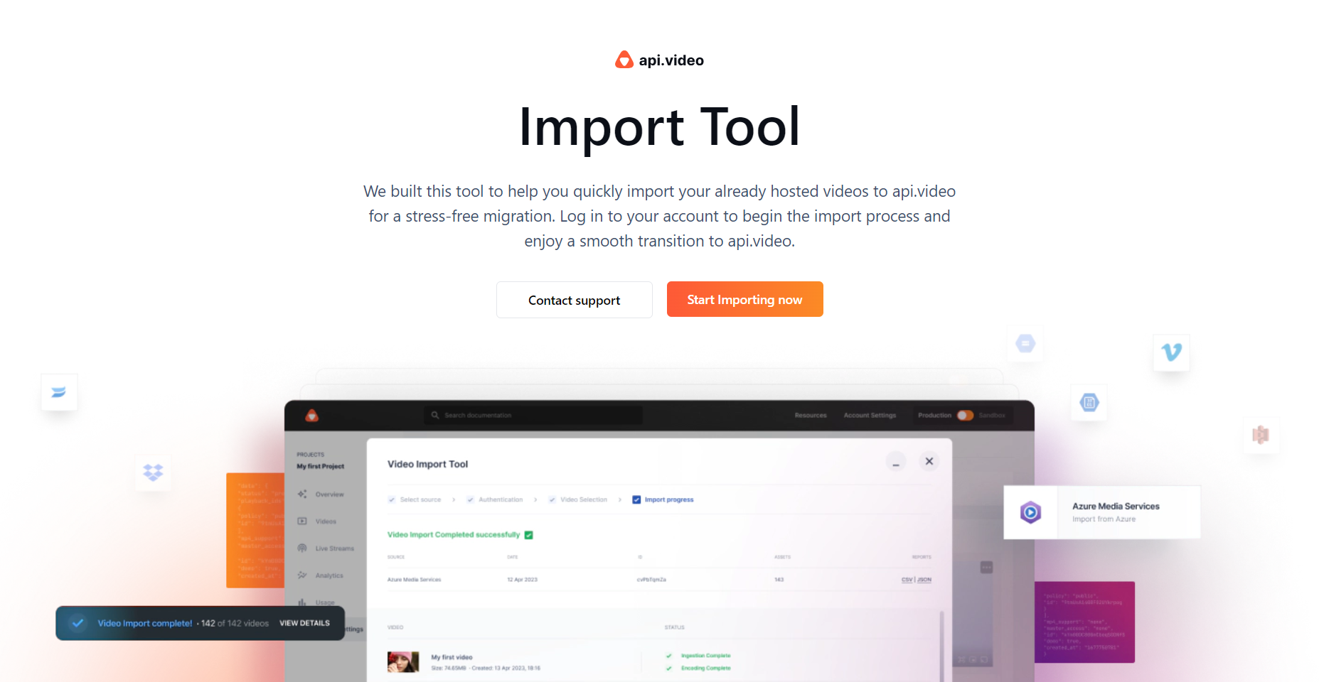 Import Tool from api.video