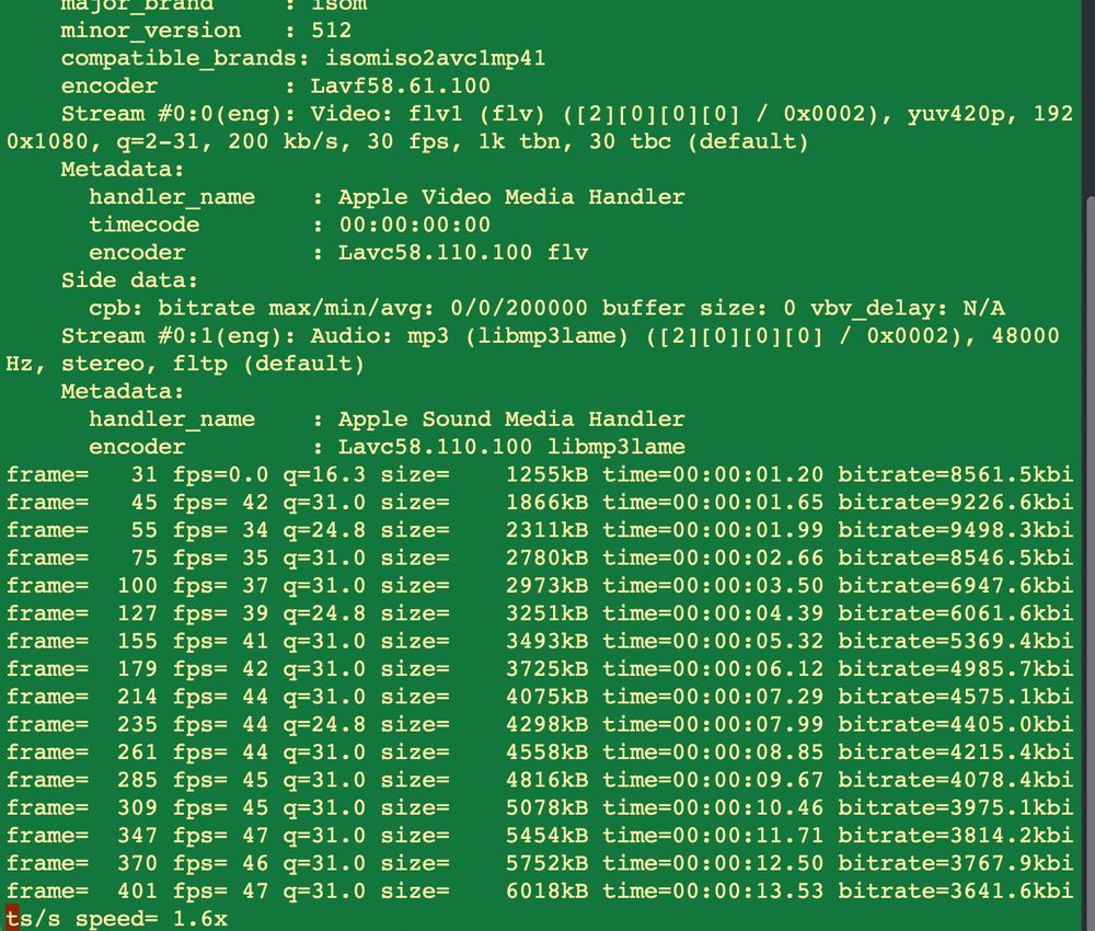 screenshot of ffmpeg encoding a video