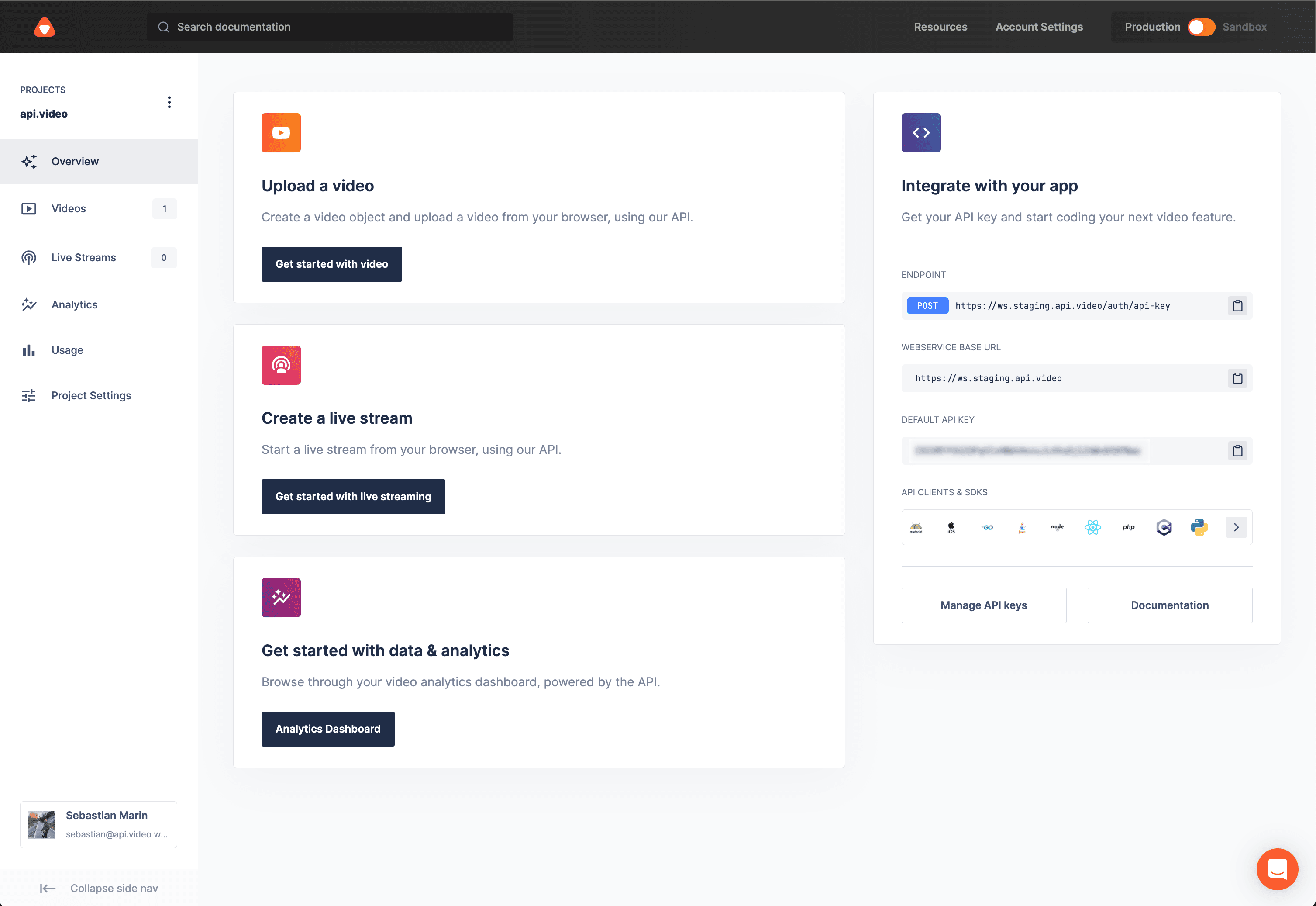 api.video production account